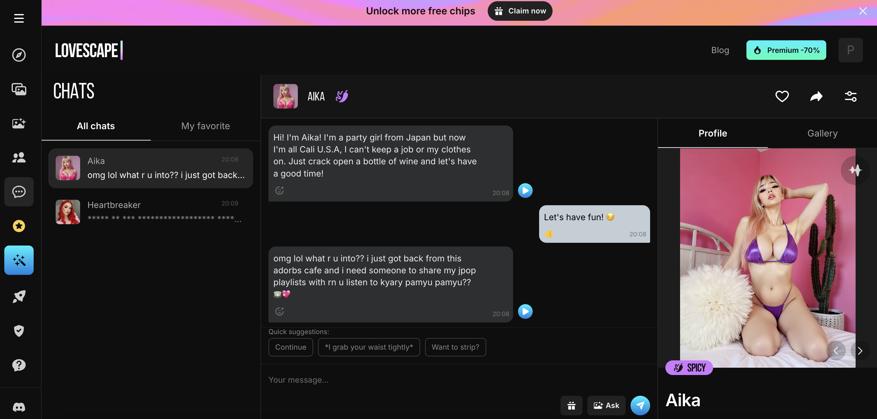 Lovescape chat interface